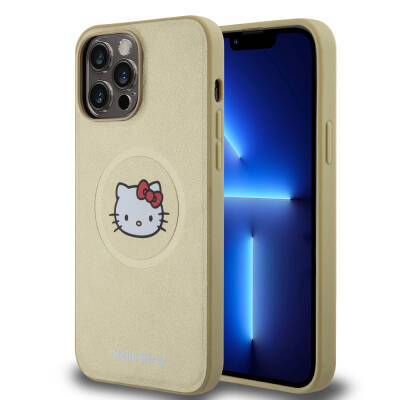 Apple iPhone 15 Pro Max Kılıf Hello Kitty Orjinal Lisanslı M-safe Şarj Özellikli Kitty Head Deri Kapak - 10