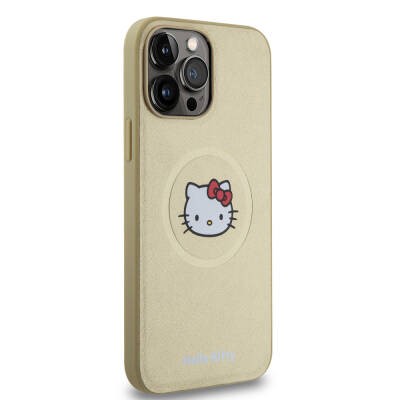 Apple iPhone 15 Pro Max Kılıf Hello Kitty Orjinal Lisanslı M-safe Şarj Özellikli Kitty Head Deri Kapak - 12