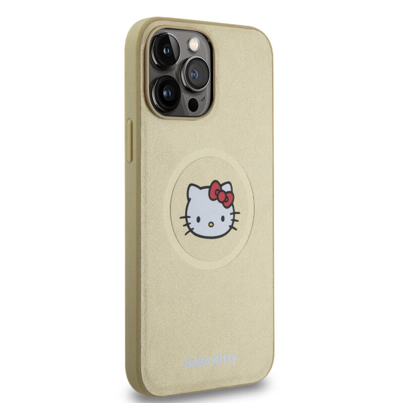 Apple iPhone 15 Pro Max Kılıf Hello Kitty Orjinal Lisanslı M-safe Şarj Özellikli Kitty Head Deri Kapak - 12