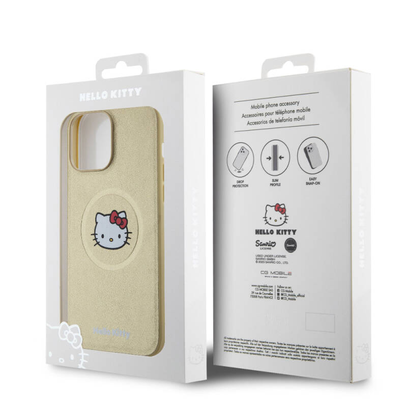 Apple iPhone 15 Pro Max Kılıf Hello Kitty Orjinal Lisanslı M-safe Şarj Özellikli Kitty Head Deri Kapak - 16
