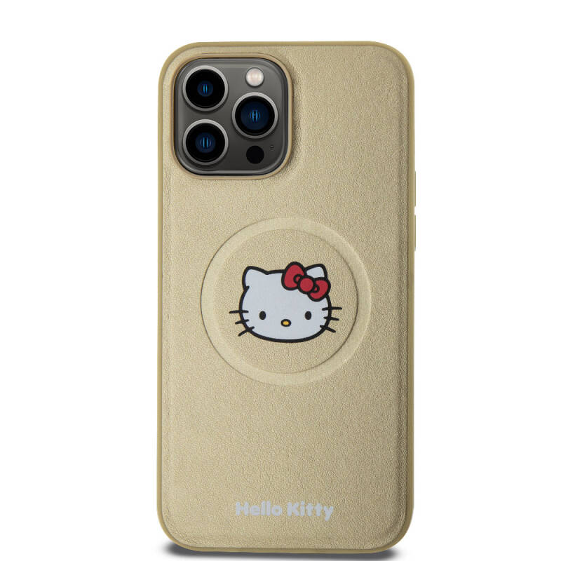 Apple iPhone 15 Pro Max Kılıf Hello Kitty Orjinal Lisanslı M-safe Şarj Özellikli Kitty Head Deri Kapak - 9