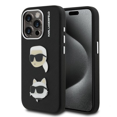 Apple iPhone 15 Pro Max Kılıf Karl Lagerfeld Orjinal Lisanslı K&C Heads Pin Kapak - 2