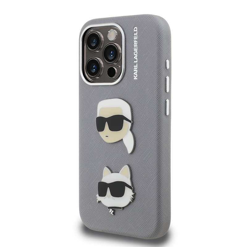 Apple iPhone 15 Pro Max Kılıf Karl Lagerfeld Orjinal Lisanslı K&C Heads Pin Kapak - 10