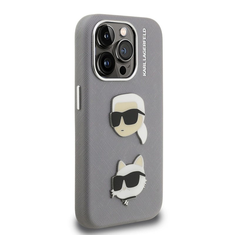 Apple iPhone 15 Pro Max Kılıf Karl Lagerfeld Orjinal Lisanslı K&C Heads Pin Kapak - 12
