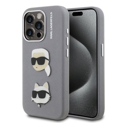 Apple iPhone 15 Pro Max Kılıf Karl Lagerfeld Orjinal Lisanslı K&C Heads Pin Kapak - 3