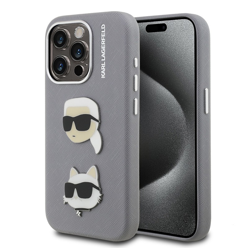 Apple iPhone 15 Pro Max Kılıf Karl Lagerfeld Orjinal Lisanslı K&C Heads Pin Kapak - 3