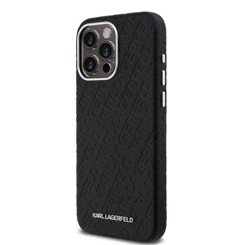Apple iPhone 15 Pro Max Kılıf Karl Lagerfeld Orjinal Lisanslı PU Deri Damgalı Metal Yazı Logolu Kapak - 3
