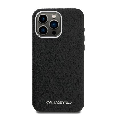 Apple iPhone 15 Pro Max Kılıf Karl Lagerfeld Orjinal Lisanslı PU Deri Damgalı Metal Yazı Logolu Kapak - 4