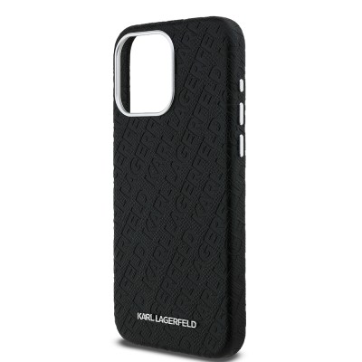 Apple iPhone 15 Pro Max Kılıf Karl Lagerfeld Orjinal Lisanslı PU Deri Damgalı Metal Yazı Logolu Kapak - 7