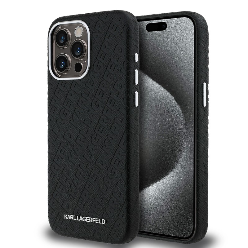Apple iPhone 15 Pro Max Kılıf Karl Lagerfeld Orjinal Lisanslı PU Deri Damgalı Metal Yazı Logolu Kapak - 2