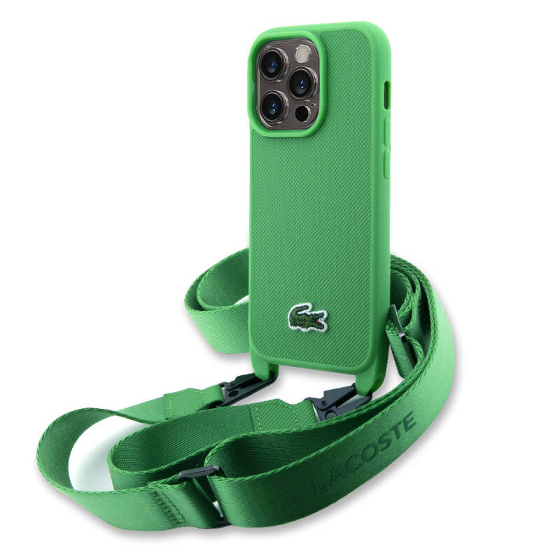 Apple iPhone 15 Pro Max Kılıf Lacoste Orjinal Lisanslı PU Pike Desenli Arka Yüzey Askılı İkonik Timsah Dokuma Logolu Kapak - 3