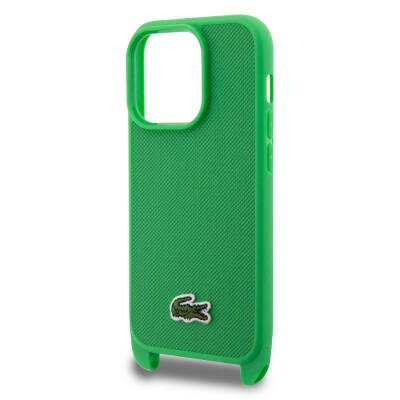 Apple iPhone 15 Pro Max Kılıf Lacoste Orjinal Lisanslı PU Pike Desenli Arka Yüzey Askılı İkonik Timsah Dokuma Logolu Kapak - 5