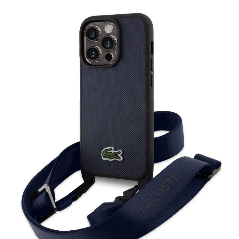 Apple iPhone 15 Pro Max Kılıf Lacoste Orjinal Lisanslı PU Pike Desenli Arka Yüzey Askılı İkonik Timsah Dokuma Logolu Kapak - 8
