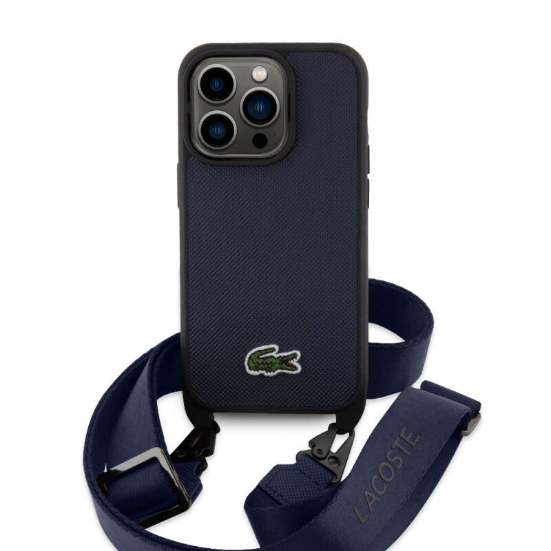 Apple iPhone 15 Pro Max Kılıf Lacoste Orjinal Lisanslı PU Pike Desenli Arka Yüzey Askılı İkonik Timsah Dokuma Logolu Kapak - 9