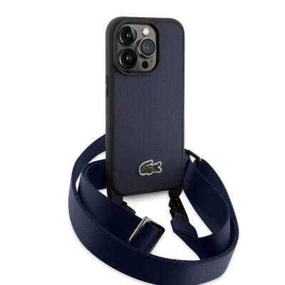 Apple iPhone 15 Pro Max Kılıf Lacoste Orjinal Lisanslı PU Pike Desenli Arka Yüzey Askılı İkonik Timsah Dokuma Logolu Kapak - 10