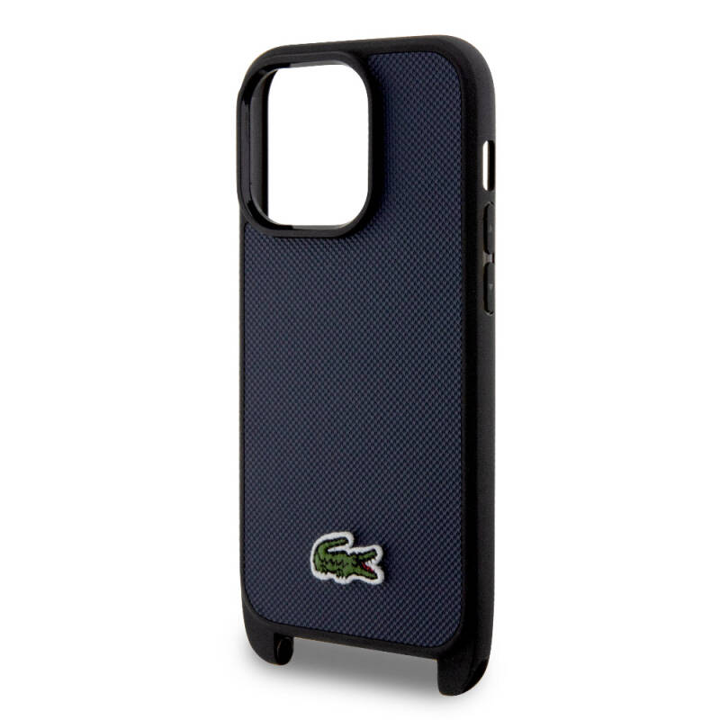 Apple iPhone 15 Pro Max Kılıf Lacoste Orjinal Lisanslı PU Pike Desenli Arka Yüzey Askılı İkonik Timsah Dokuma Logolu Kapak - 12
