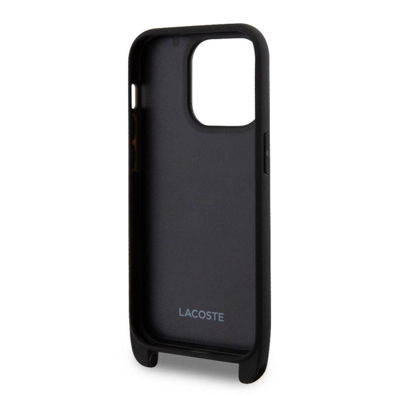 Apple iPhone 15 Pro Max Kılıf Lacoste Orjinal Lisanslı PU Pike Desenli Arka Yüzey Askılı İkonik Timsah Dokuma Logolu Kapak - 13