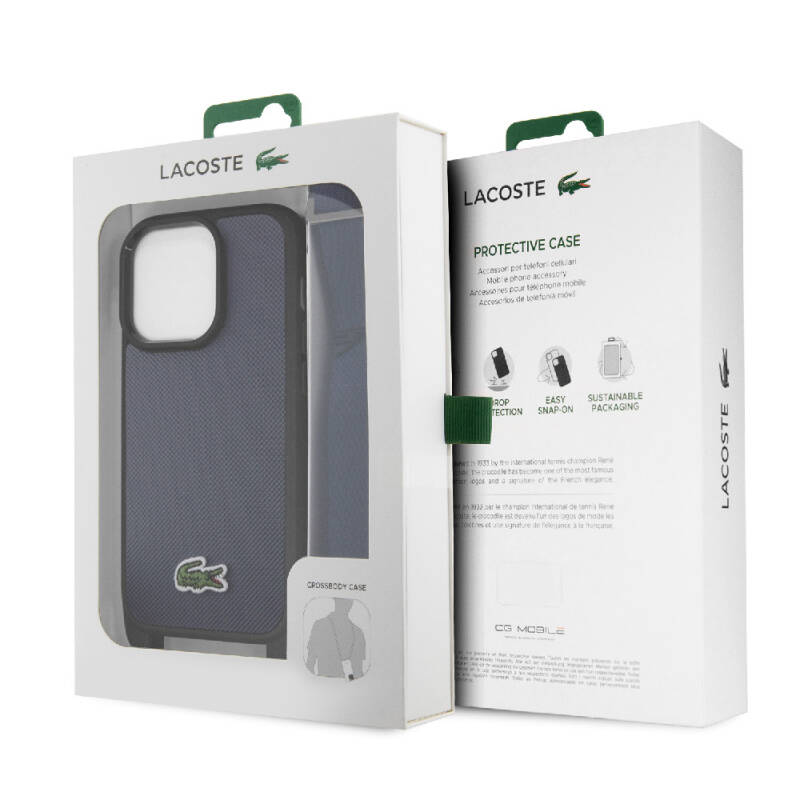 Apple iPhone 15 Pro Max Kılıf Lacoste Orjinal Lisanslı PU Pike Desenli Arka Yüzey Askılı İkonik Timsah Dokuma Logolu Kapak - 14