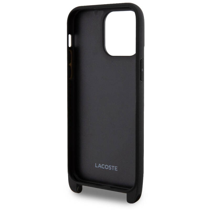 Apple iPhone 15 Pro Max Kılıf Lacoste Orjinal Lisanslı PU Pike Desenli Arka Yüzey Askılı İkonik Timsah Dokuma Logolu Kapak - 20
