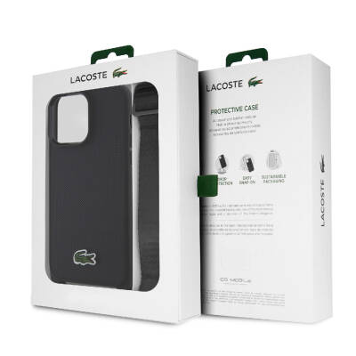 Apple iPhone 15 Pro Max Kılıf Lacoste Orjinal Lisanslı PU Pike Desenli Arka Yüzey Askılı İkonik Timsah Dokuma Logolu Kapak - 21