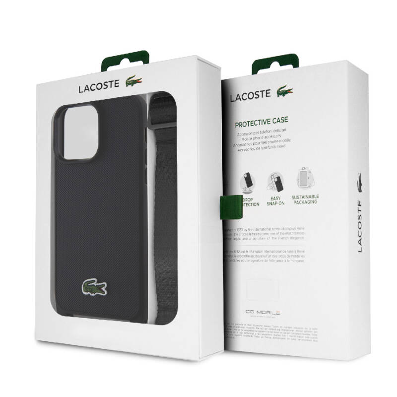 Apple iPhone 15 Pro Max Kılıf Lacoste Orjinal Lisanslı PU Pike Desenli Arka Yüzey Askılı İkonik Timsah Dokuma Logolu Kapak - 21