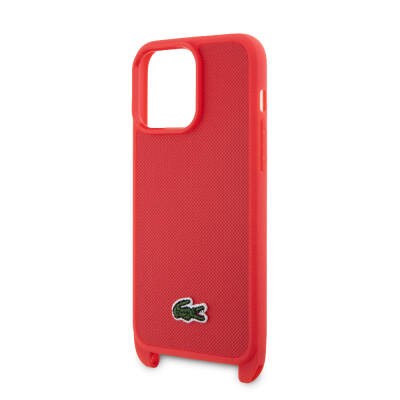 Apple iPhone 15 Pro Max Kılıf Lacoste Orjinal Lisanslı PU Pike Desenli Arka Yüzey Askılı İkonik Timsah Dokuma Logolu Kapak - 26