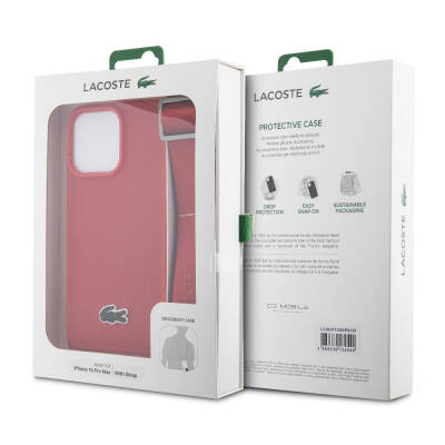 Apple iPhone 15 Pro Max Kılıf Lacoste Orjinal Lisanslı PU Pike Desenli Arka Yüzey Askılı İkonik Timsah Dokuma Logolu Kapak - 28