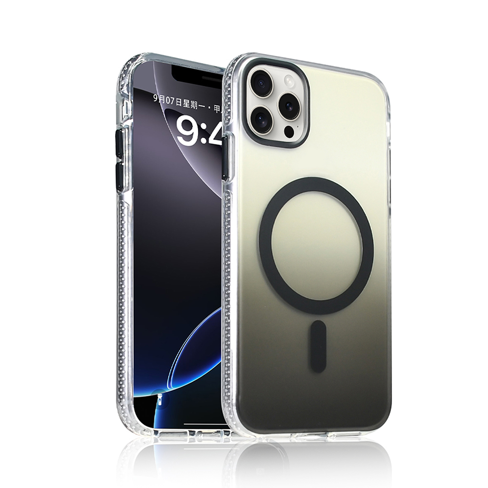 iPhone 15 Pro Max Kılıf M-safe Şarj Özellikli Transparan Renk Geçişli Zore Toros Kapak - Siyah