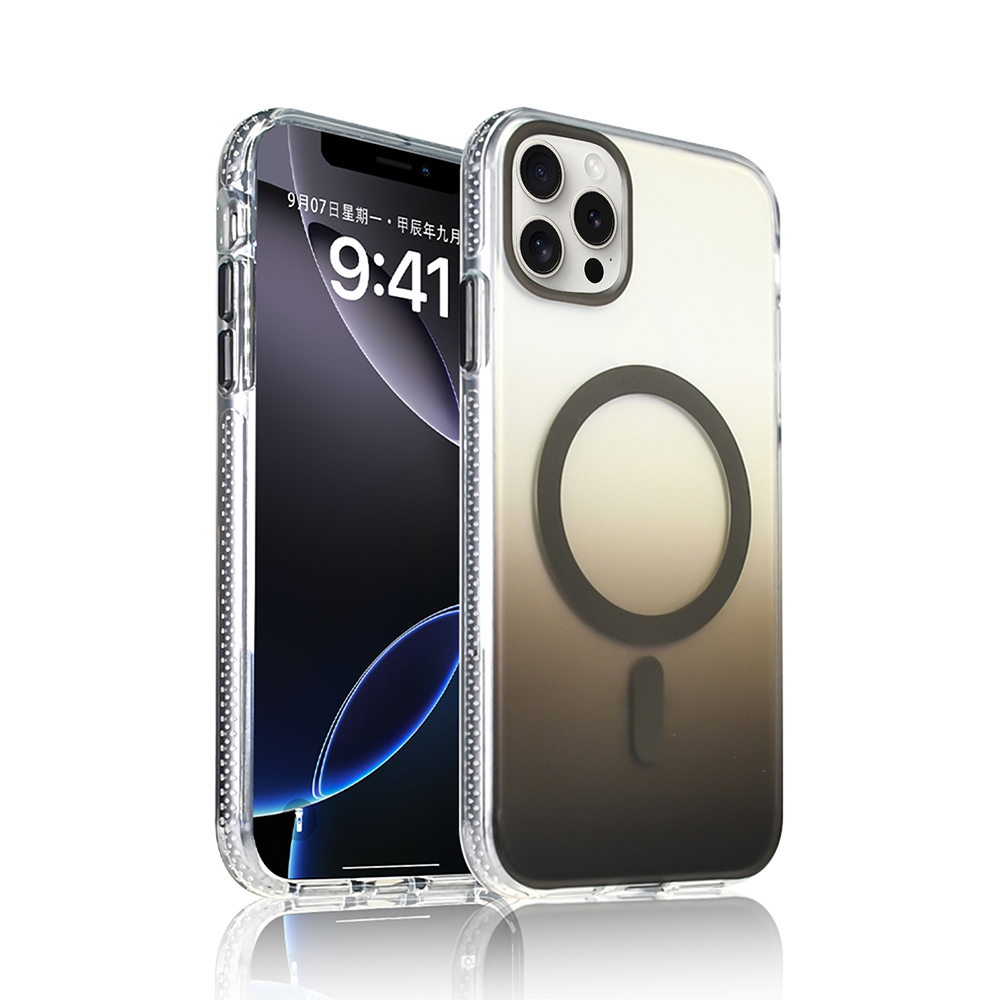 iPhone 15 Pro Max Kılıf M-safe Şarj Özellikli Transparan Renk Geçişli Zore Toros Kapak - Gri
