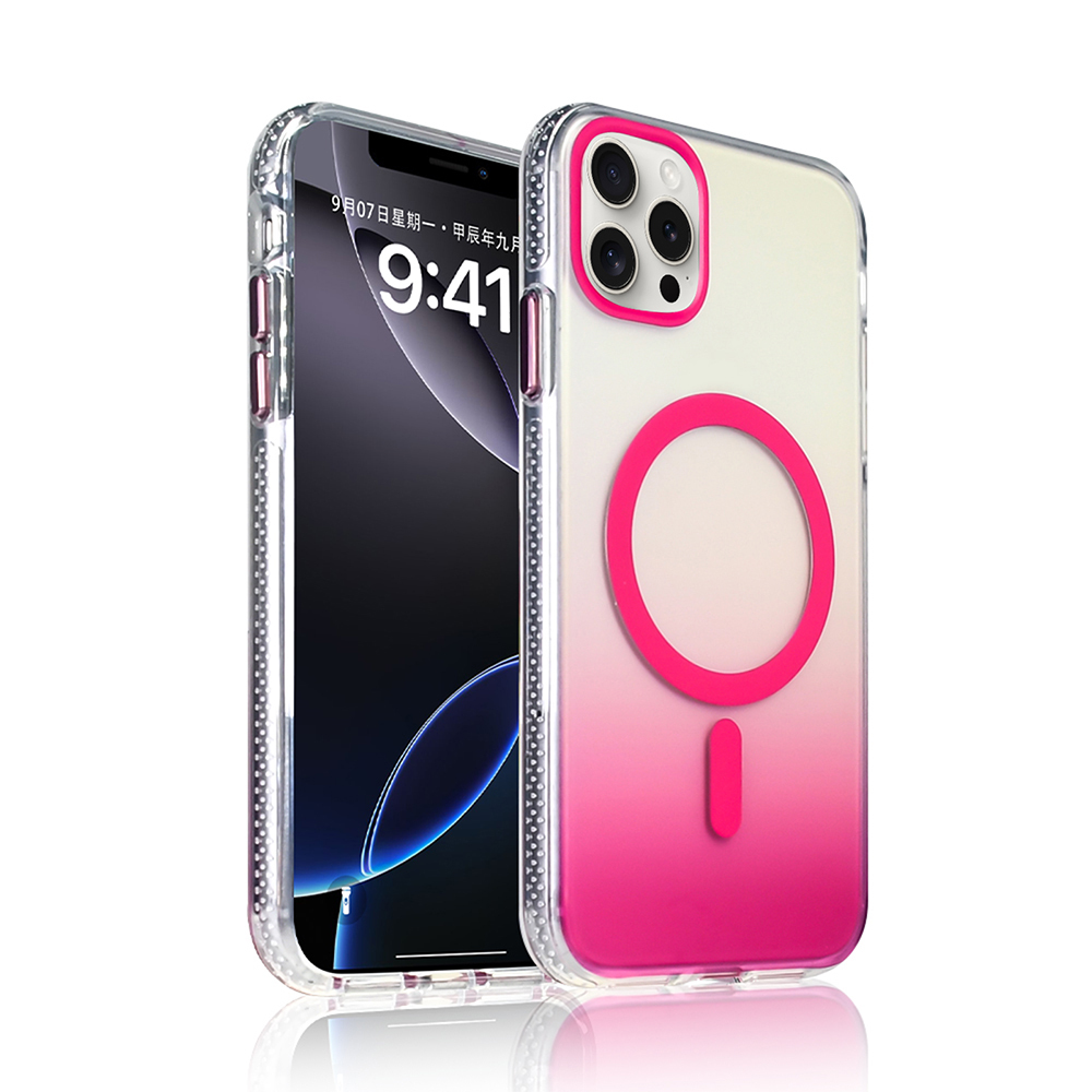 iPhone 15 Pro Max Kılıf M-safe Şarj Özellikli Transparan Renk Geçişli Zore Toros Kapak - Rose Pembe