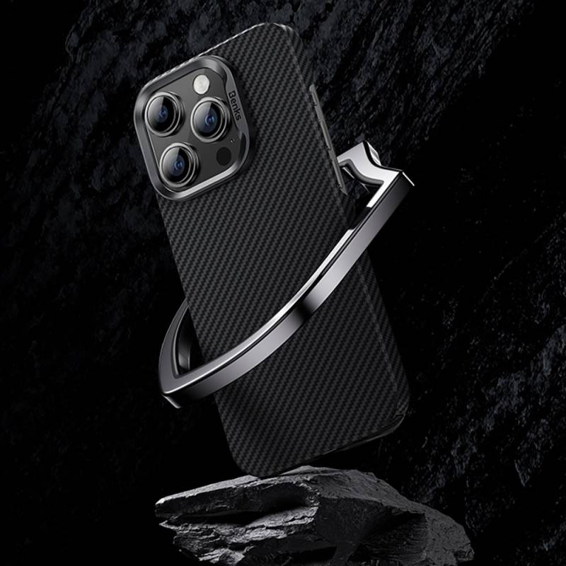 Apple iPhone 15 Pro Max Kılıf M-safe Özellikli Karbon Fiber Benks Essential ArmorAir 600D Kevlar Kapak - 6