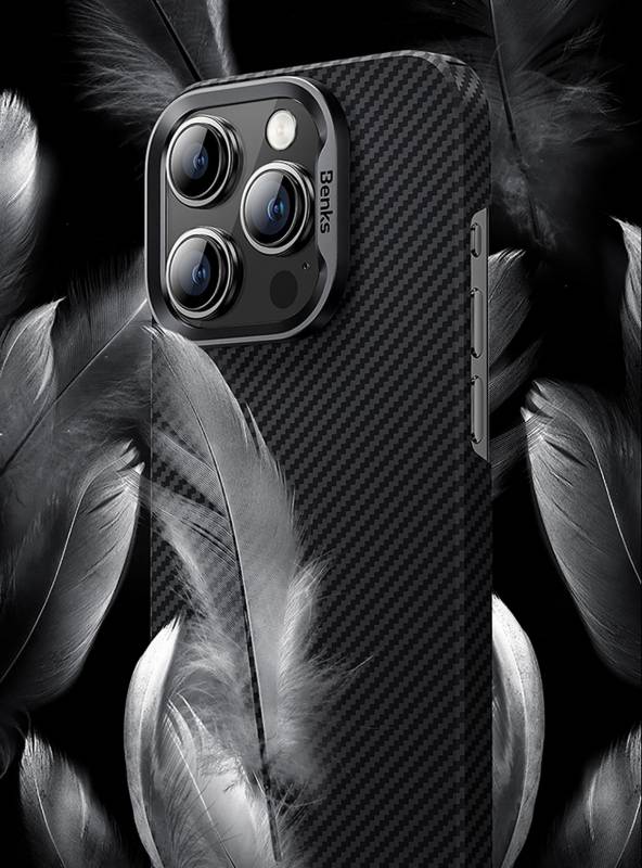 Apple iPhone 15 Pro Max Kılıf M-safe Özellikli Karbon Fiber Benks Essential ArmorAir 600D Kevlar Kapak - 9
