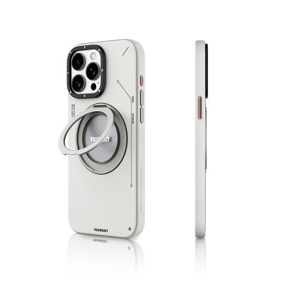 Apple iPhone 15 Pro Max Kılıf M-safe Şarj Özellikli 360° Standlı Basit Mat Deri Desenli Youngkit Tech Leather Serisi Kapak - 4