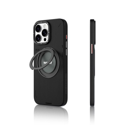 Apple iPhone 15 Pro Max Kılıf M-safe Şarj Özellikli 360° Standlı Basit Mat Deri Desenli Youngkit Tech Leather Serisi Kapak - 3