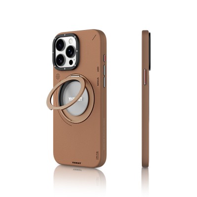 Apple iPhone 15 Pro Max Kılıf M-safe Şarj Özellikli 360° Standlı Basit Mat Deri Desenli Youngkit Tech Leather Serisi Kapak - 2
