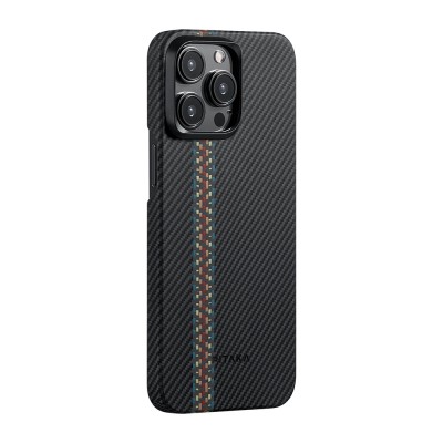 Apple iPhone 15 Pro Max Kılıf M-safe Şarj Özellikli 600D Aramid Karbon Fiber Pitaka Tactile Woven Orchestra Serisi Rhapsody Kapak - 2