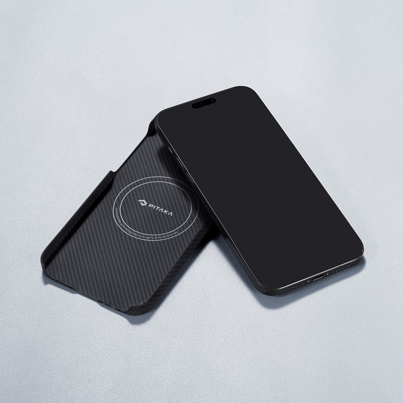Apple iPhone 15 Pro Max Kılıf M-safe Şarj Özellikli 600D Aramid Karbon Fiber Pitaka Tactile Woven Orchestra Serisi Rhapsody Kapak - 16