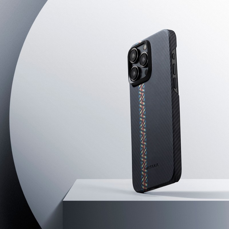 Apple iPhone 15 Pro Max Kılıf M-safe Şarj Özellikli 600D Aramid Karbon Fiber Pitaka Tactile Woven Orchestra Serisi Rhapsody Kapak - 17