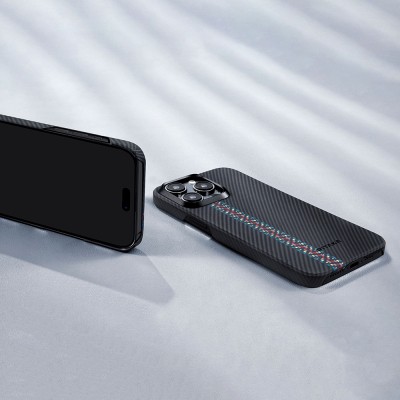 Apple iPhone 15 Pro Max Kılıf M-safe Şarj Özellikli 600D Aramid Karbon Fiber Pitaka Tactile Woven Orchestra Serisi Rhapsody Kapak - 18