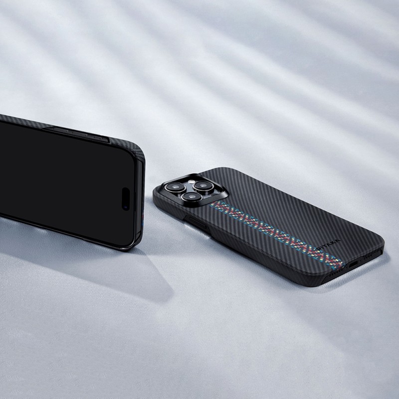 Apple iPhone 15 Pro Max Kılıf M-safe Şarj Özellikli 600D Aramid Karbon Fiber Pitaka Tactile Woven Orchestra Serisi Rhapsody Kapak - 18