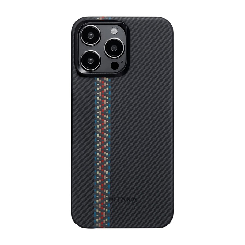 Apple iPhone 15 Pro Max Kılıf M-safe Şarj Özellikli 600D Aramid Karbon Fiber Pitaka Tactile Woven Orchestra Serisi Rhapsody Kapak - 3