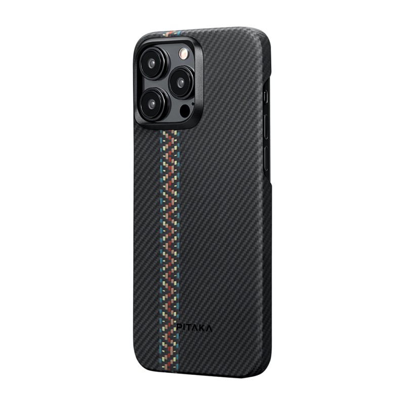 Apple iPhone 15 Pro Max Kılıf M-safe Şarj Özellikli 600D Aramid Karbon Fiber Pitaka Tactile Woven Orchestra Serisi Rhapsody Kapak - 4