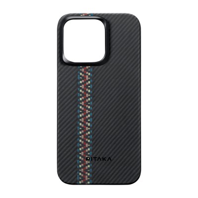 Apple iPhone 15 Pro Max Kılıf M-safe Şarj Özellikli 600D Aramid Karbon Fiber Pitaka Tactile Woven Orchestra Serisi Rhapsody Kapak - 12