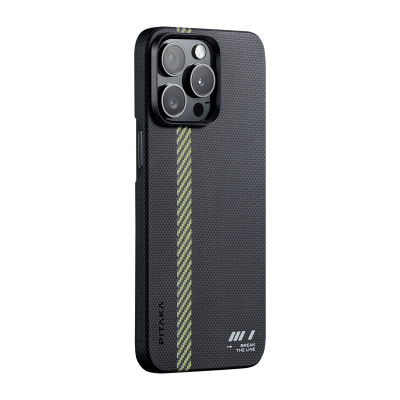 Apple iPhone 15 Pro Max Kılıf M-safe Şarj Özellikli Aramid Fiber Pitaka Tactile Woven Break The Line Kapak - Pitaka