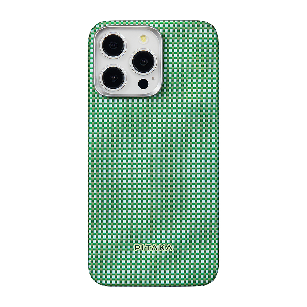 Apple iPhone 15 Pro Max Kılıf M-safe Şarj Özellikli Aramid Fiber Pitaka Ultra-Slim Classic Serisi Forest Green Kapak - Yeşil