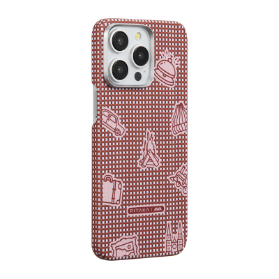 Apple iPhone 15 Pro Max Kılıf M-safe Şarj Özellikli Awa Tasarımlı 1500D Aramid Fiber Pitaka Ultra-Slim Classic Serisi Bonfire Kapak - Pitaka