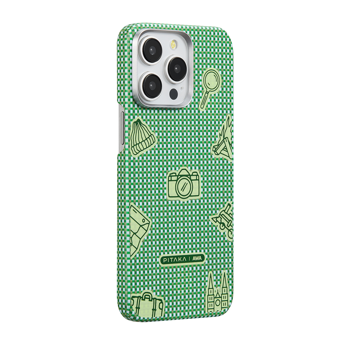 Apple iPhone 15 Pro Max Kılıf M-safe Şarj Özellikli Awa Tasarımlı 1500D Aramid Fiber Pitaka Ultra-Slim Classic Serisi Forest Kapak - Yeşil
