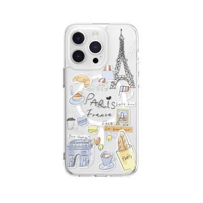 Apple iPhone 15 Pro Max Kılıf M-safe Şarj Özellikli Çizim Desenli Şok Önleyicili Şeffaf Lisanslı Switcheasy City-M Paris Kapak - Switcheasy