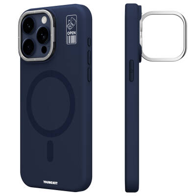 Apple iPhone 15 Pro Max Kılıf M-safe Şarj Özellikli Kamera Standlı Youngkit Bitty Cream Kapak - Youngkit