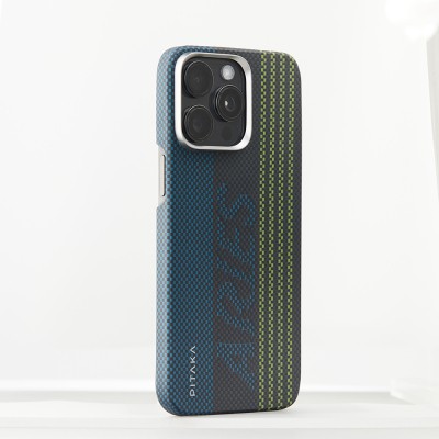 Apple iPhone 15 Pro Max Kılıf M-safe Şarj Özellikli Lumintex Teknolojili Fosforlu Aramid Karbon Fiber Pitaka Tactile Woven Aries Serisi Kapak - 8